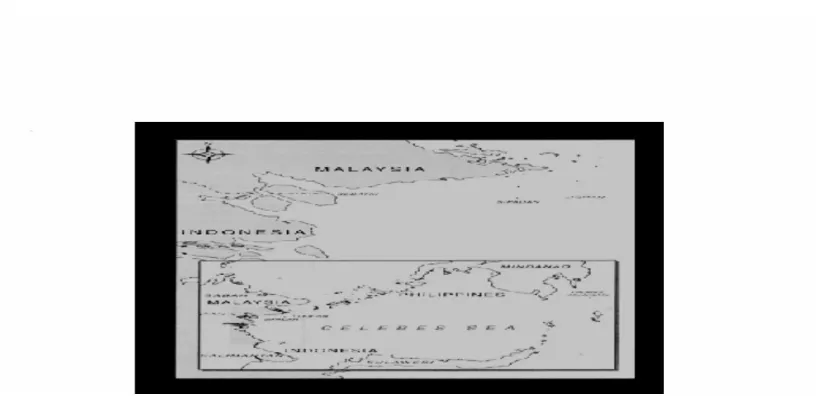 Gambar 2.1 Peta Letak Pulau Sipadan dan Pulau Ligitan pada Laut