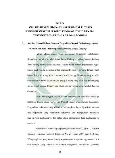 BAB IV ANALISIS HUKUM PIDANA ISLAM TERHADAP PUTUSAN PENGADILAN NEGERI ...