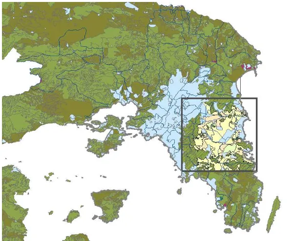 Fig. 4. Mesogia are in east part of Athens - the wider and specific area under study  