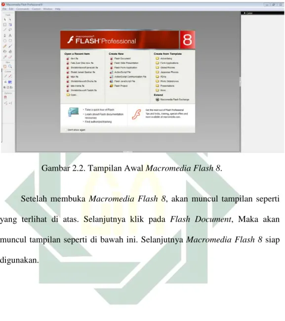 Gambar 2.2. Tampilan Awal Macromedia Flash 8. 
