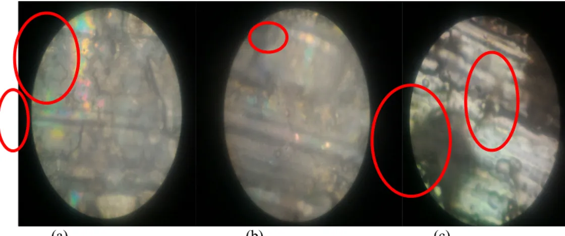 Gambar 5. Gambar uji pengamatan mikroskop metalurgi dengan elektroplating Zn dengan larutan NaCl 3,5% (a)  Elektroplating Zn selama 5 menit; (b) Elektroplating Zn selama 10 menit; Elektroplating Zn selama 15 menit