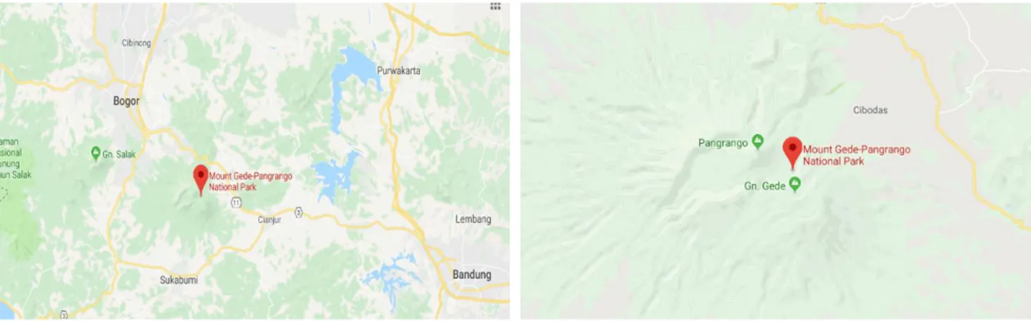 Gambar 1. Lokasi penelitian di Taman Nasional Gunung Gede Pangrango (http://www.google.co.id/maps/) 