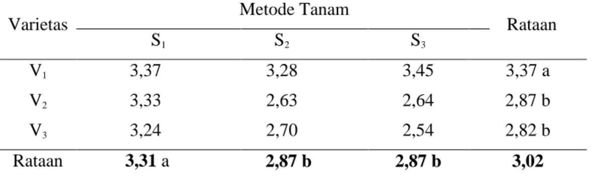 Tabel  8.  Rataan  Bobot  Gabah  /  Malai  (g)  Tanaman  Padi  umur  8  MSPT  Pada  Perlakuan jenis Varietas  dan  Metode Tanam 