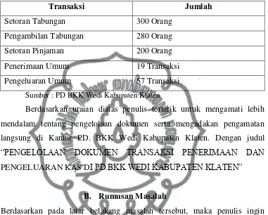 Table 1.1 Daftar Transaksi Rata-rata Bulan Februari Tahun 2012 PD BKK Wedi Kabupaten Klaten 