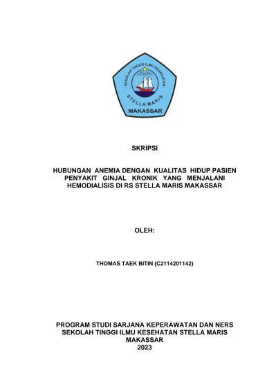 SKRIPSI HUBUNGAN ANEMIA DENGAN KUALITAS HIDUP PASIEN PENYAKIT GINJAL ...