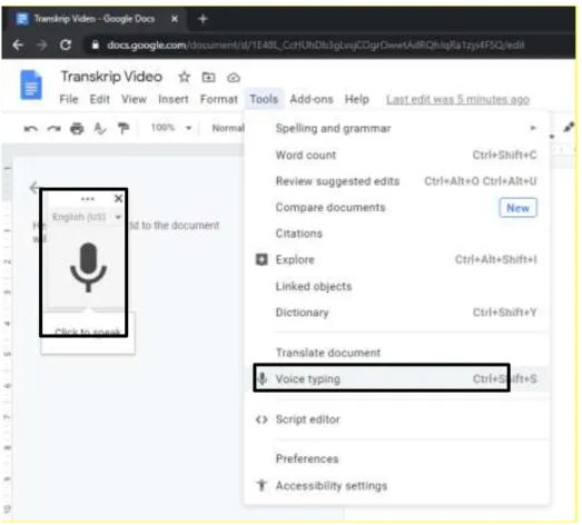 Gambar 3.3 Fitur Voice Typing Google Docs 
