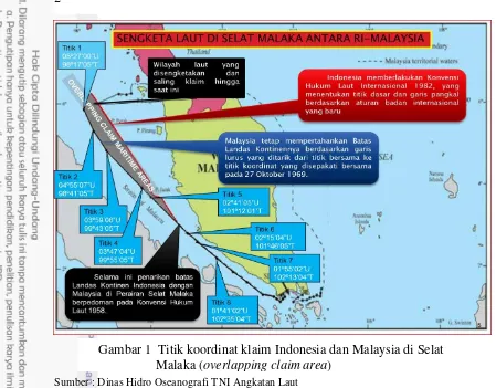 Gambar 1  Titik koordinat klaim Indonesia dan Malaysia di Selat 