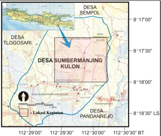 Gambar 1. Peta Lokasi Pelacakan Desa Sumbermanjing Kulon, Kecamatan  Pagak, Kabupaten Malang, Jawa Timur 