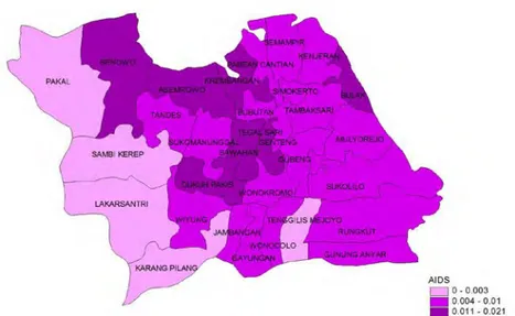Gambar 4.6  Persebaran persentase penduduk menderita AIDS (X 5 ) 