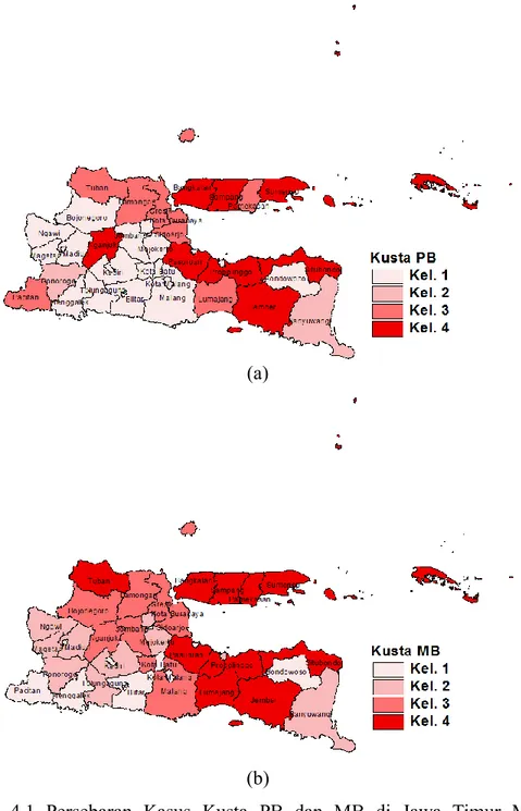 Gambar  4.1  Persebaran  Kasus  Kusta  PB  dan  MB  di  Jawa  Timur  Menurut  Wilayah 