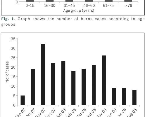 Table I. Gender distribution of cases of burns (n = 211).