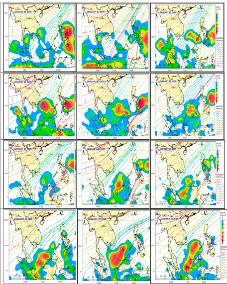 Fig 6: Atmospheric circulation patterns and rainfall - Jan 01-12, 2009 (Source: Author’s work (based on data obtained from APDRC LAS and analyzed with MeteoInfo v.1.1.0.0) 