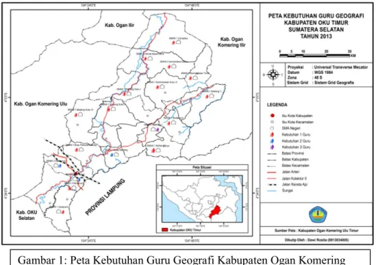 Gambar 1: Peta Kebutuhan Guru Geografi Kabupaten Ogan Komering   Ulu Timur Provinsi Sumatera Selatan Tahun 2013 