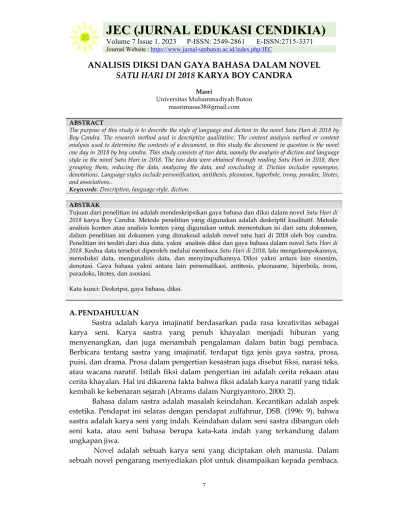 View Of Analisis Diksi Dan Gaya Bahasa Dalam Novel Satu Hari Di 2018