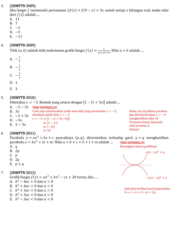Grafik fungsi ���� = ��A. + �� �� − ��� < � dan � < � � 