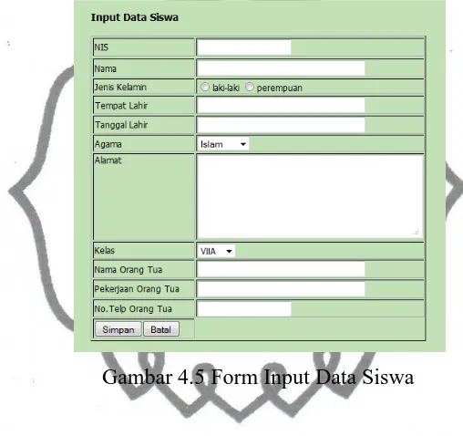 Gambar 4.5 Form Input Data Siswa 