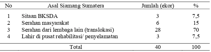Tabel 3  Asal siamang sumatera yang dijadikan objek penelitian 
