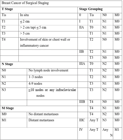 Tabel 2.3. : Klasifikasi Kanker Payudara Berdasarkan T,N,M 