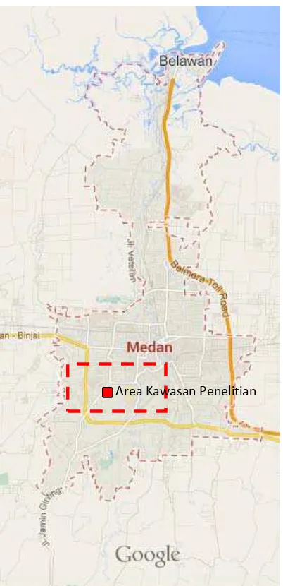 Gambar 3.2 Peta Area Kawasan Penelitian (Sumber : Google Map, 2014) 