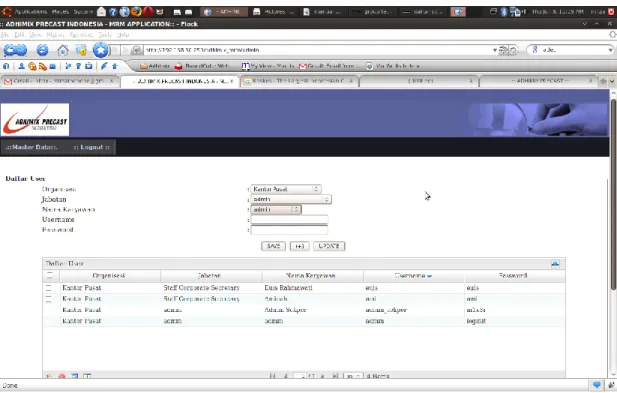 Gambar 4.10 Tampilan Layar Input Data Master Daftar User 