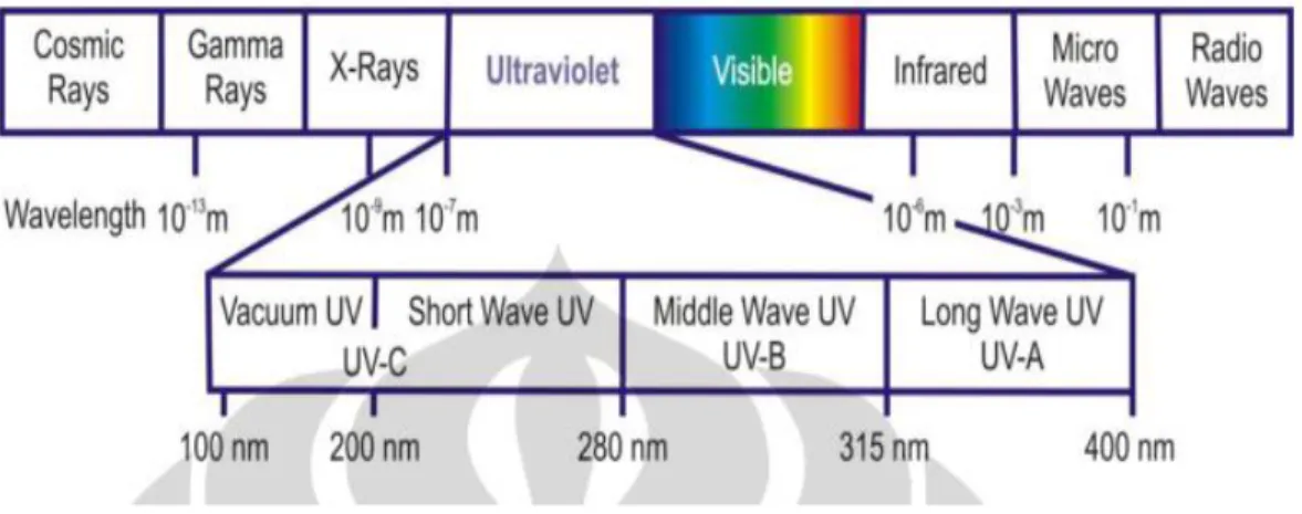 Gambar 2.2 Spektrum Elektromagnetik dan Panjang Gelombang (ICNIRP, 2007) 