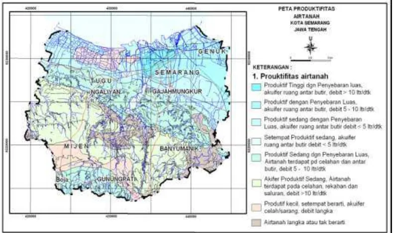 Gambar 1.1 Peta produktifitas air tanah kota Semarang Jawa Tengah 