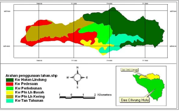 Gambar 4.   Peta Arahan Penggunaan Lahan di Sub DAS Ciesek, DAS Ciliwung Hulu berdasarkan RTRW Kabupaten Bogor Tahun 2000 