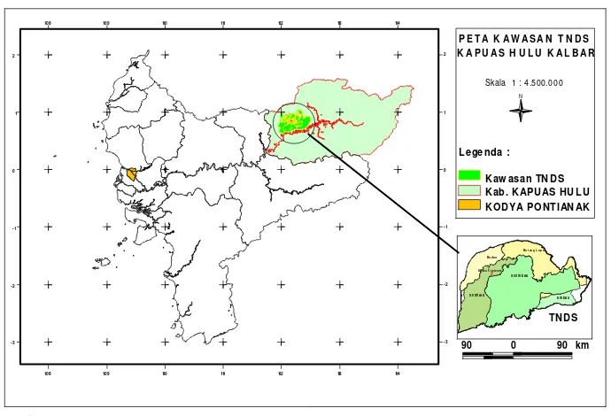 Gambar 4. Peta kawasan TNDS di Kabupaten Kapuas Hulu Kalbar.