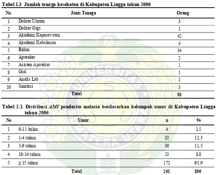 Tabel 1.3  Jumlah tenaga kesehatan di Kabupaten Lingga tahun 2006 