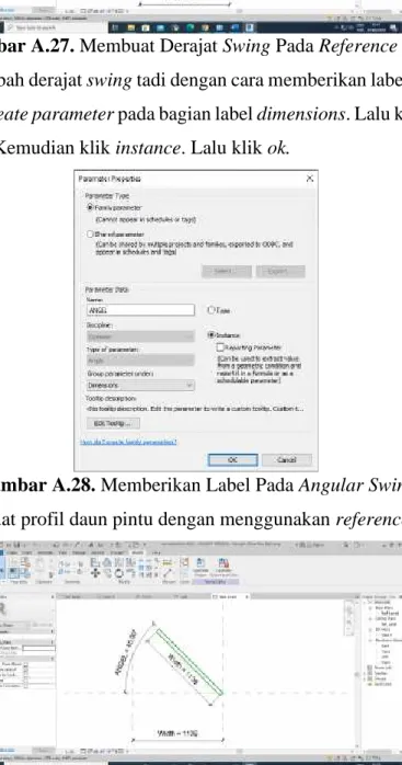 Gambar A.28. Memberikan Label Pada Angular Swing  cc.  Membuat profil daun pintu dengan menggunakan reference line