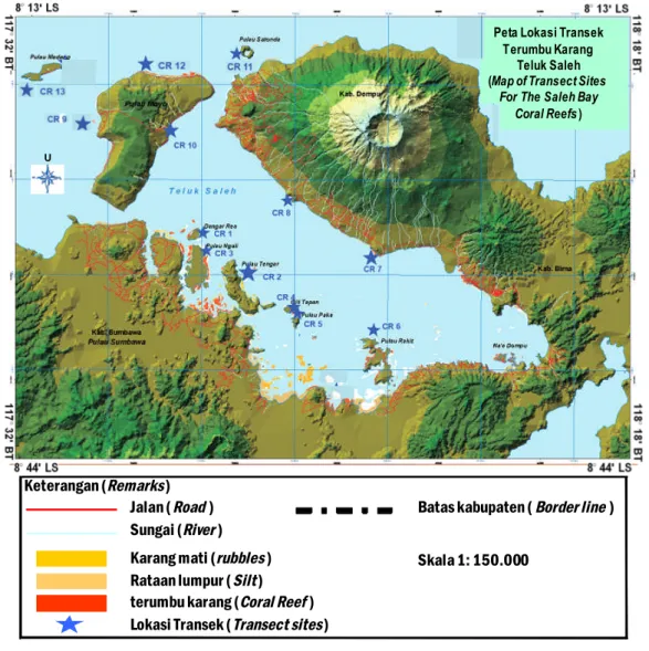 Gambar 1. Peta lokasi penelitian di perairan Teluk Saleh, Sumbawa, Nusa Tenggara Barat