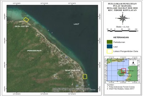 Gambar 1. Stasiun pengambilan data di Pulau Maitara. Kota Tidore Kepulauan.  Provinsi  Maluku Utara 