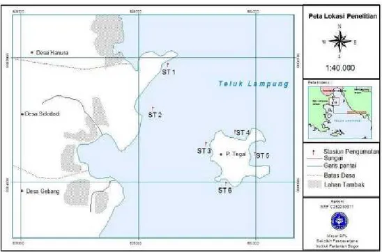 Gambar 1. Titik stasiun pengamatan di perairan Pulau Tegal dan Sidodadi  Pengambilan  data  tutupan  karang 