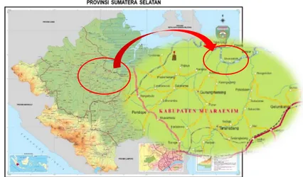 Gambar 1.1 Peta Desa Prambatan, Kecamatan Abab, Kabupaten  Muara Enim, Propinsi Sumatera Selatan (Sumber : 