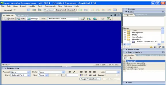 Gambar 2.3. Jendela Utama Dreamweaver MX 2004 