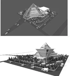 Gambar. 10. Hasil rancangan Museum Gempa Yogyakarta melalui sudut pandang perspektif mata burung