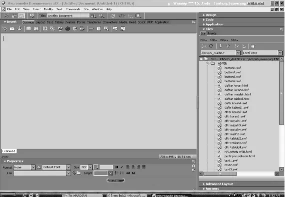 Gambar 2.3. ruang kerjaDreamweaver MX 2004 