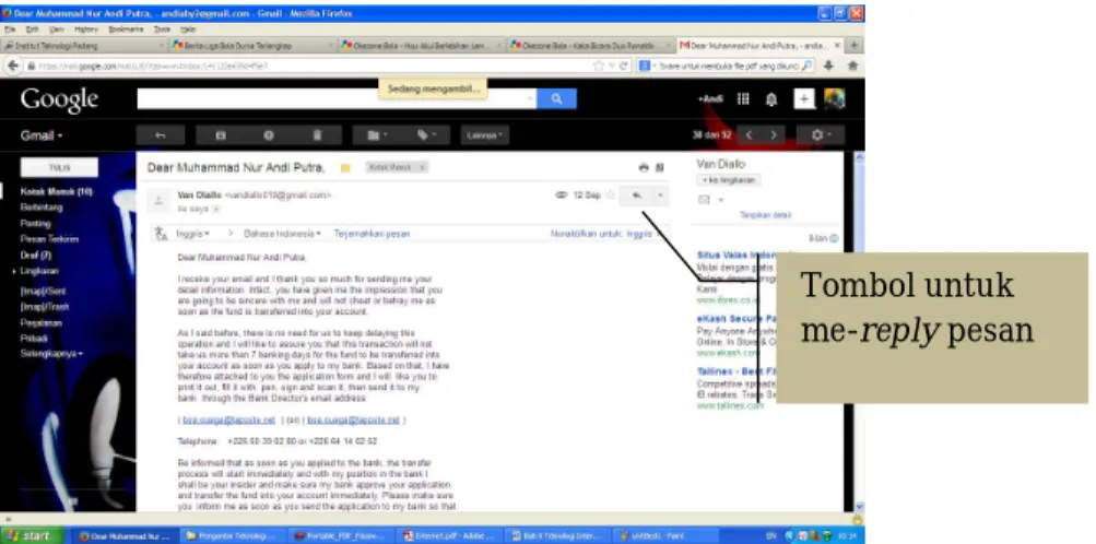 Gambar 10.9 Halam baca inbox pada Gmail