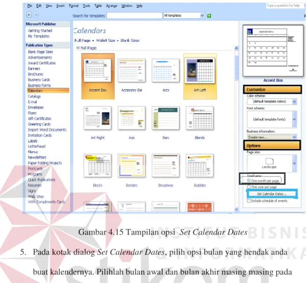 Gambar 4.15 Tampilan opsi  Set Calendar Dates 