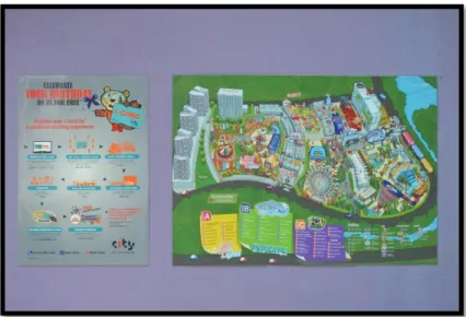 Foto 1. Papan tanda dan peta lokasi kawasan taman tema Masalah yang dihadapi pengunjung di Taman Tema I-City  
