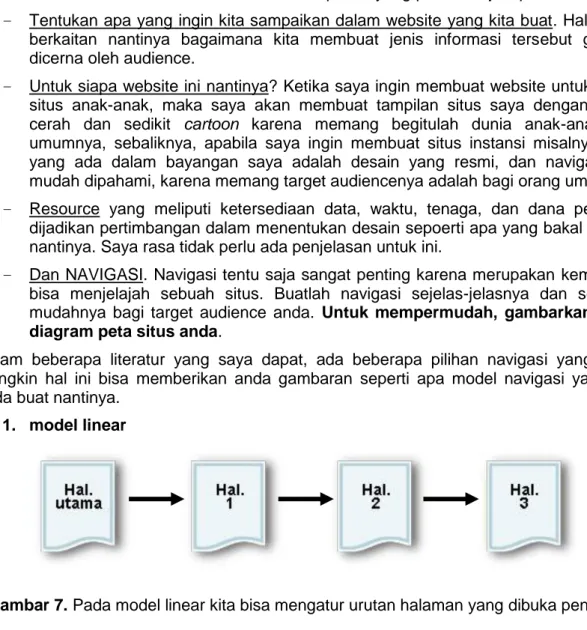 Gambar 7. Pada model linear kita bisa mengatur urutan halaman yang dibuka pengguna. 