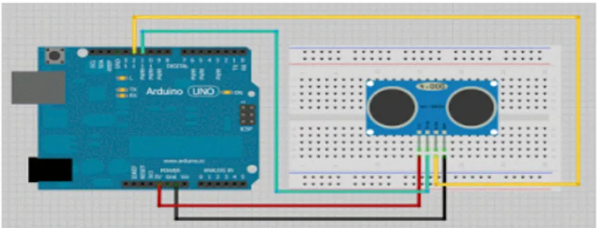 Gambar 8. Rangkaian sensor Ultrasonik HC-SR04. 