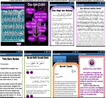 Gambar 10. Beberapa tampilan aplikasi mobile doa dan zikir 