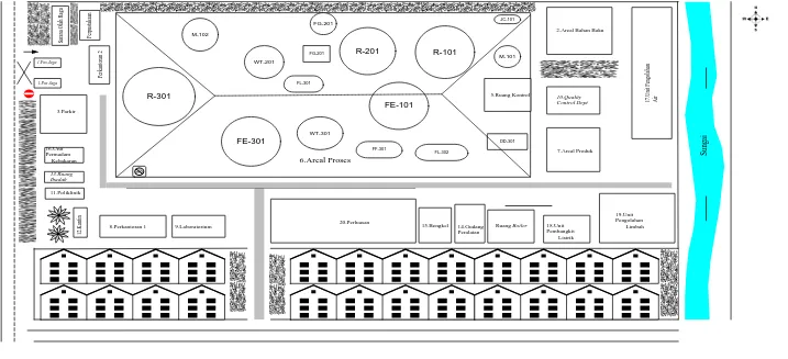 Gambar  8.1 Tata Letak Pra Rancangan Pabrik Pembuatan ASAM SALISILAT DARI PHENOL DAN NaOH 