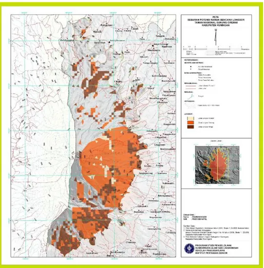 Gambar 7. Peta rawan gerakan tanah longsor pada sekitar zonasi TNGC Kabupaten