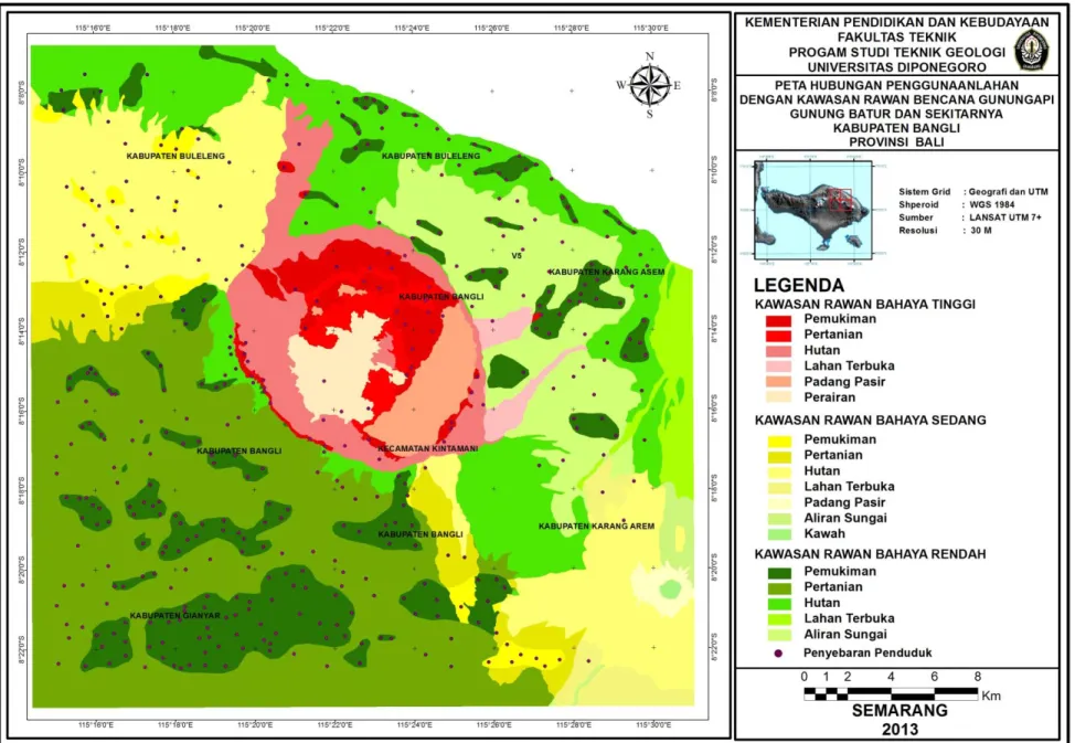 Gambar Peta Hubungan Penggunaan Lahan terhadap Kawasan Raawan Bencana Gunungapi 