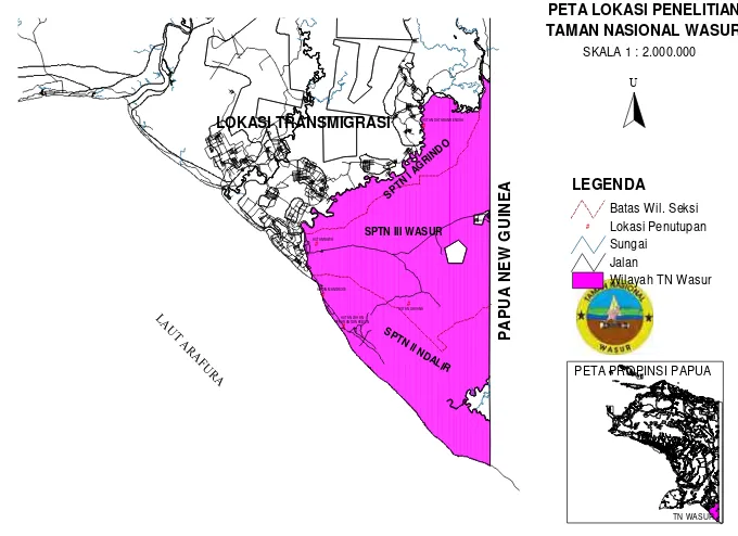 Gambar 1.  Peta lokasi penelitian tumbuhan sarang semut di TN Wasur Merauke Papua  