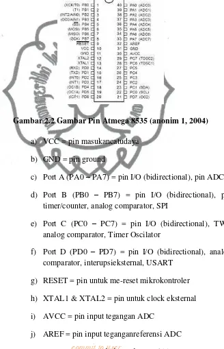 Gambar 2.2 Gambar Pin Atmega 8535 (anonim 1, 2004) 