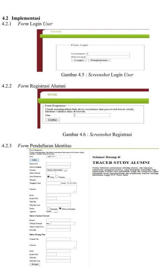 Gambar 4.5 : Screenshot Login User  4.2.2  Form Registrasi Alumni 