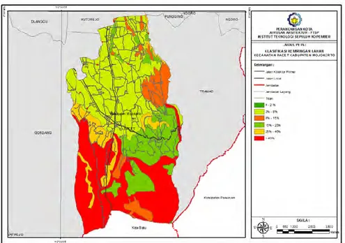 Gambar 4. 2 Kondisi Kemiringan Lahan Kecamatan Pacet  Sumber : Hasil Olahan Peta Tematik RTRW Kabupaten Mojokerto, 2015 